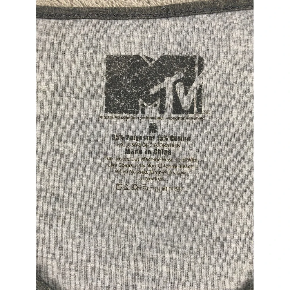 MTV Music Television Floral Logo Graphic Tank Top Grey Lace Trim Womens Medium - Picture 2 of 9